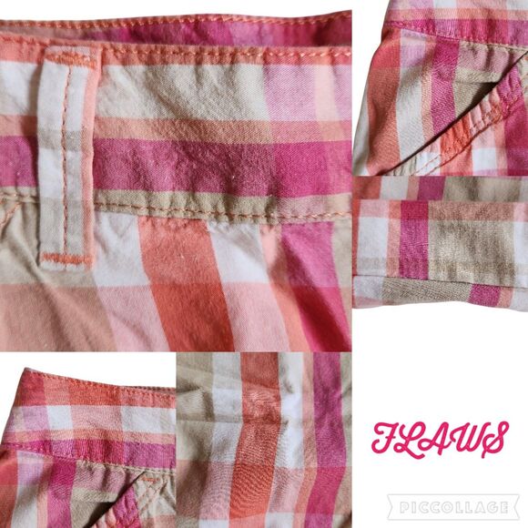 So Pink Orange Plaid Cuffed Adjustable Waist Shorts Sz 16 - Picture 9 of 12